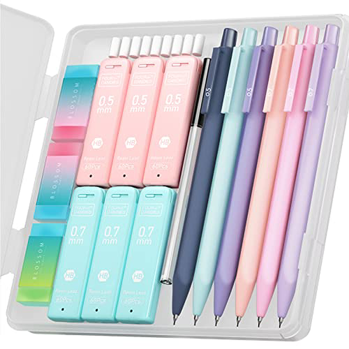Four Candies Mechanical Pencil Set, 6PCS Pastel 0.5 & 0.7mm Pencils with 360PCS HB Leads, 3PCS Erasers and 9PCS Refills, for Girls - $6.98 at Amazon.com